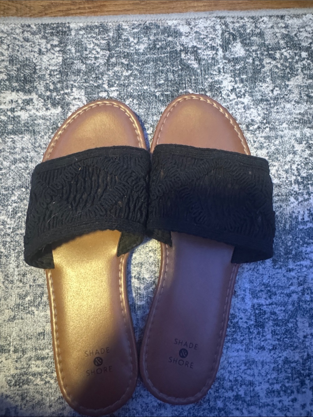Amazon Black Slide Sandals with Brown Footbed